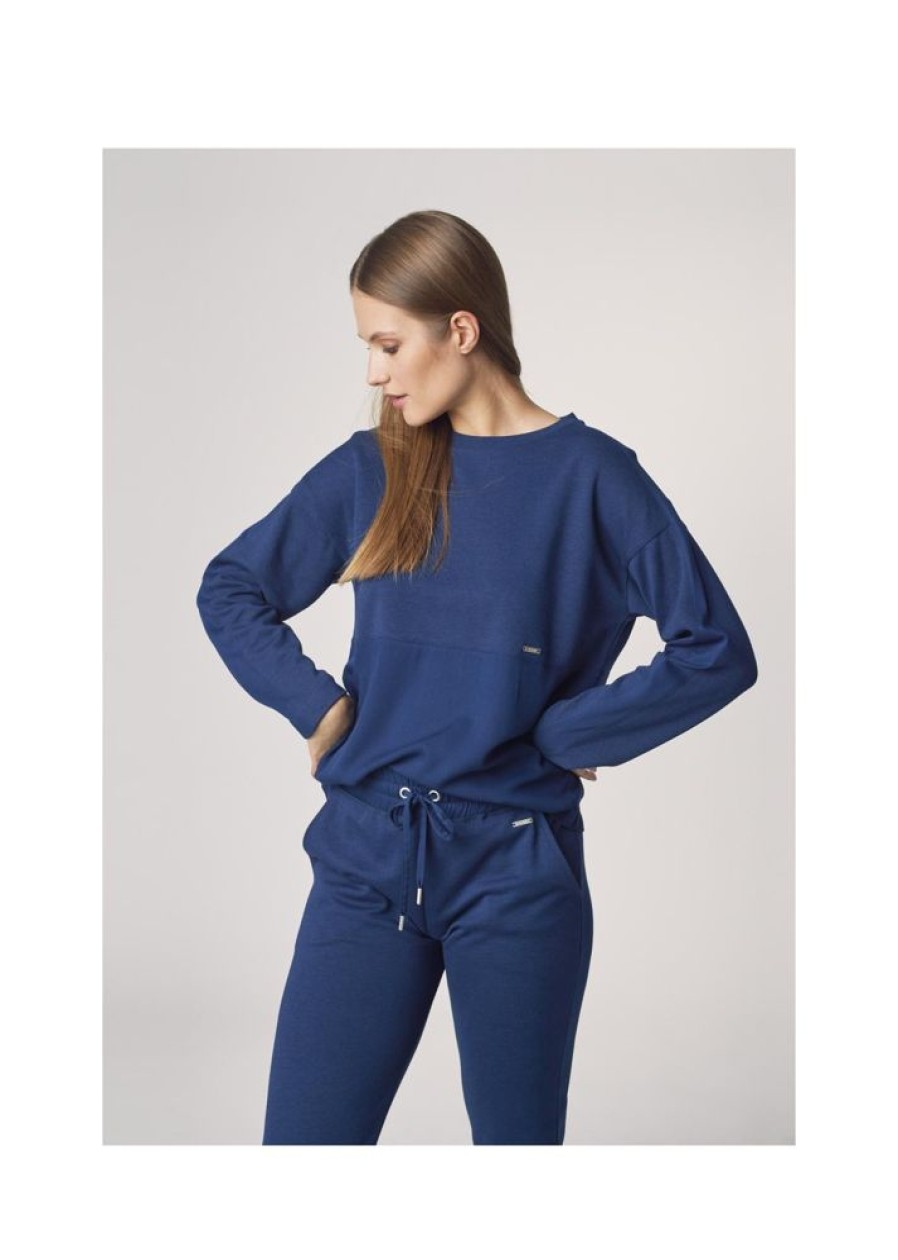 Ona OCHNIK Bluzki I Bluzy | Granatowa Bluza Basic Oversize Damska