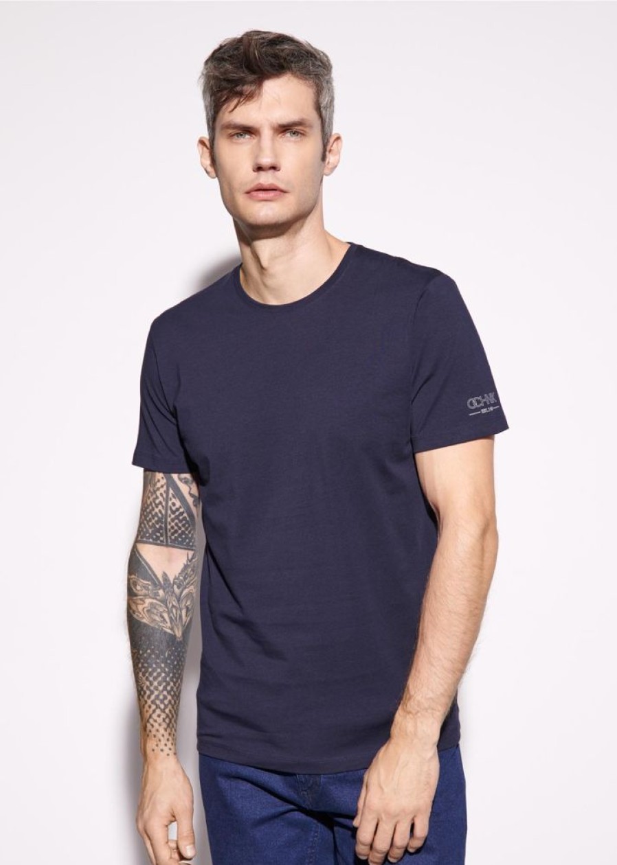 On OCHNIK T-Shirty | Granatowy Basic T-Shirt Meski Z Logo