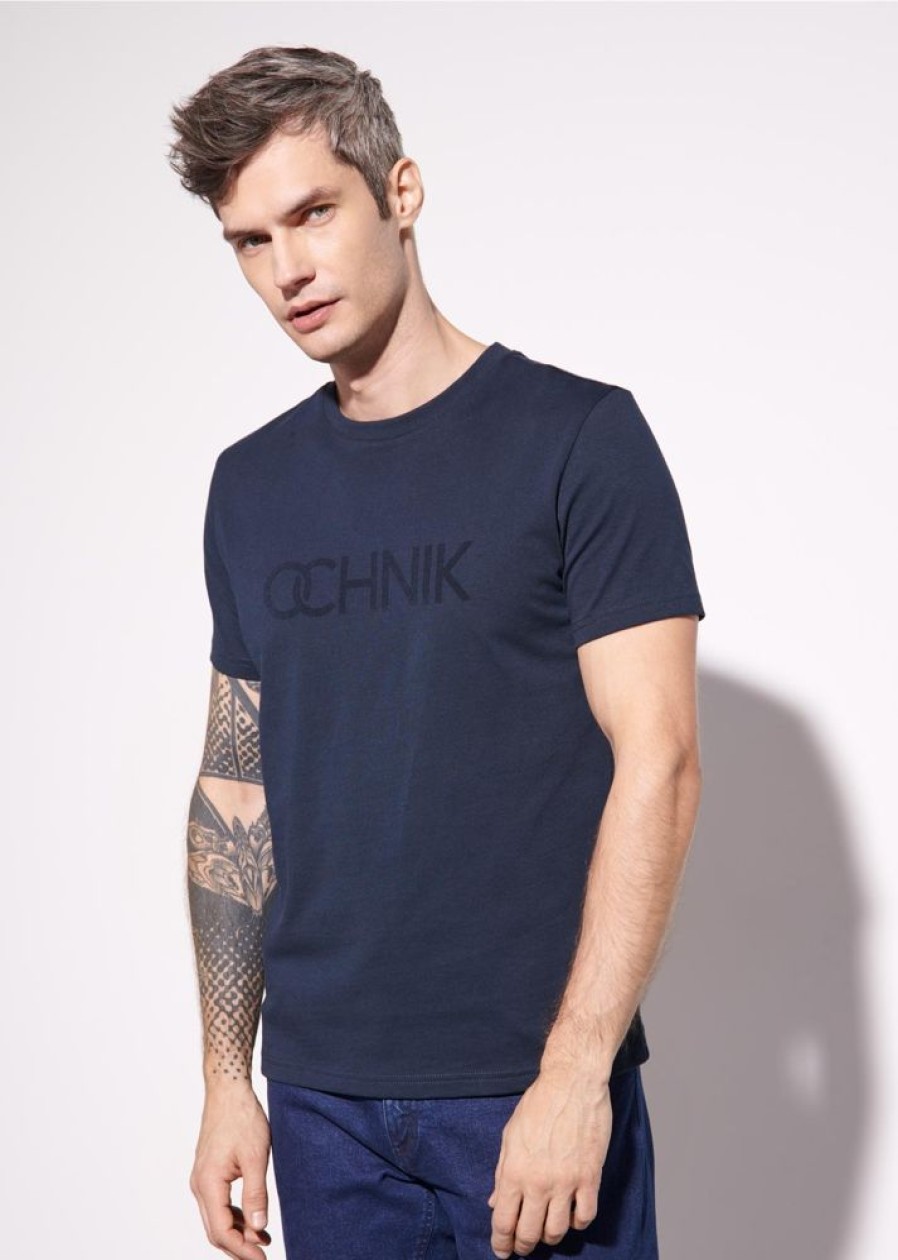 On OCHNIK T-Shirty | Granatowy T-Shirt Meski Z Logo