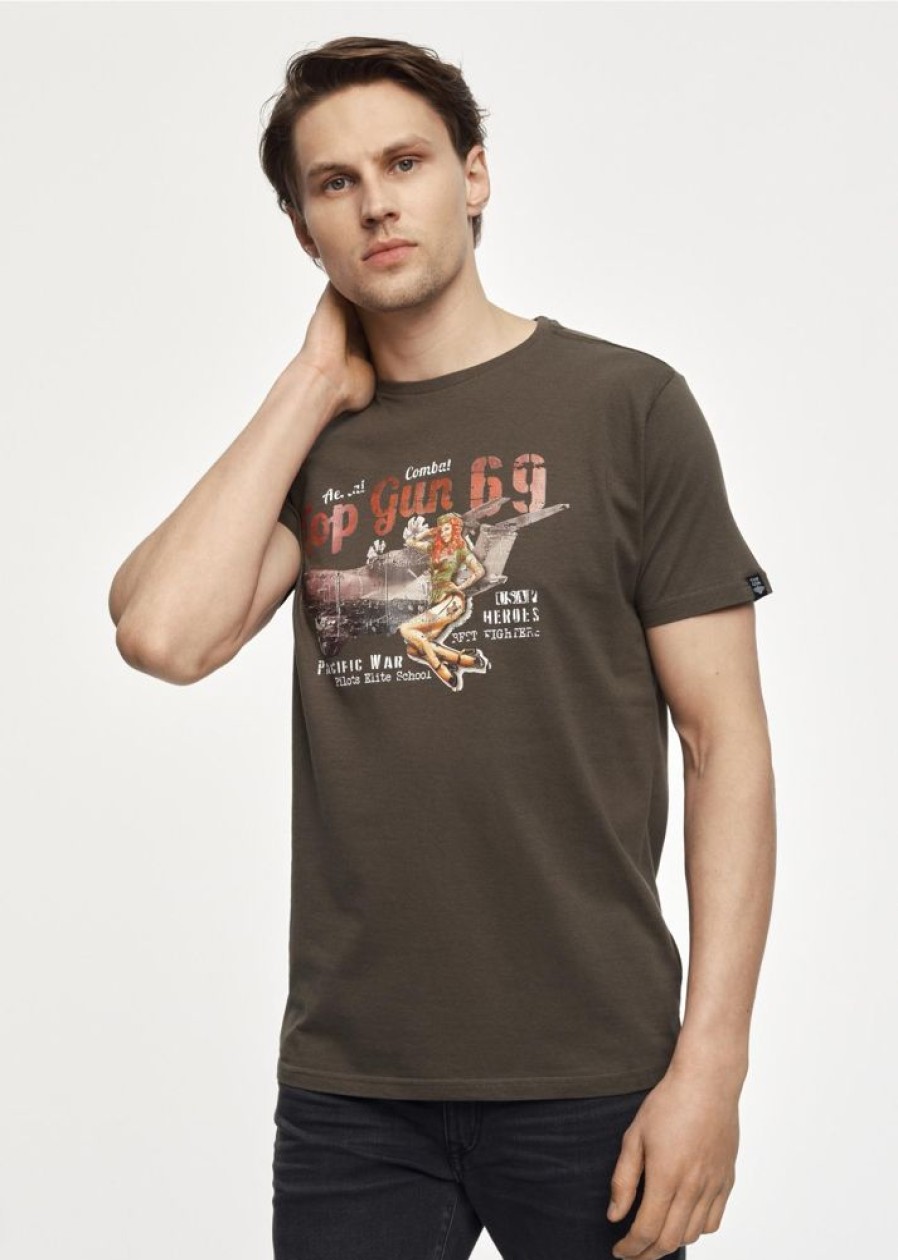 On OCHNIK T-Shirty | Oliwkowy T-Shirt Meski Top Gun