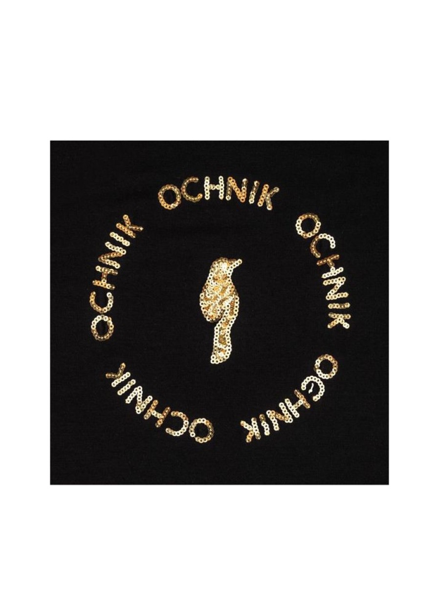 Ona OCHNIK T-Shirty | Czarny T-Shirt Damski Z Aplikacja