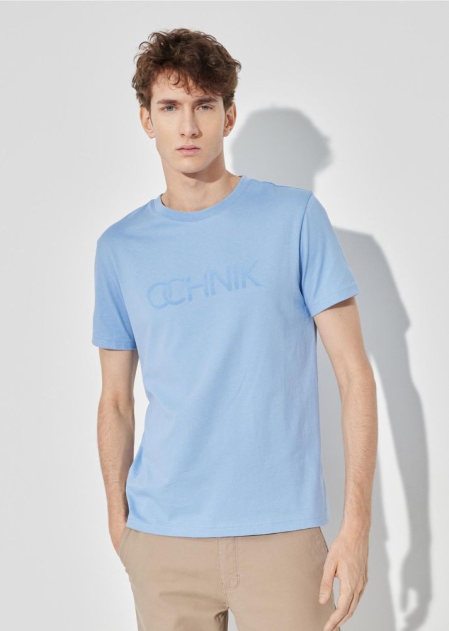 On OCHNIK T-Shirty | Niebieski T-Shirt Meski Z Logo