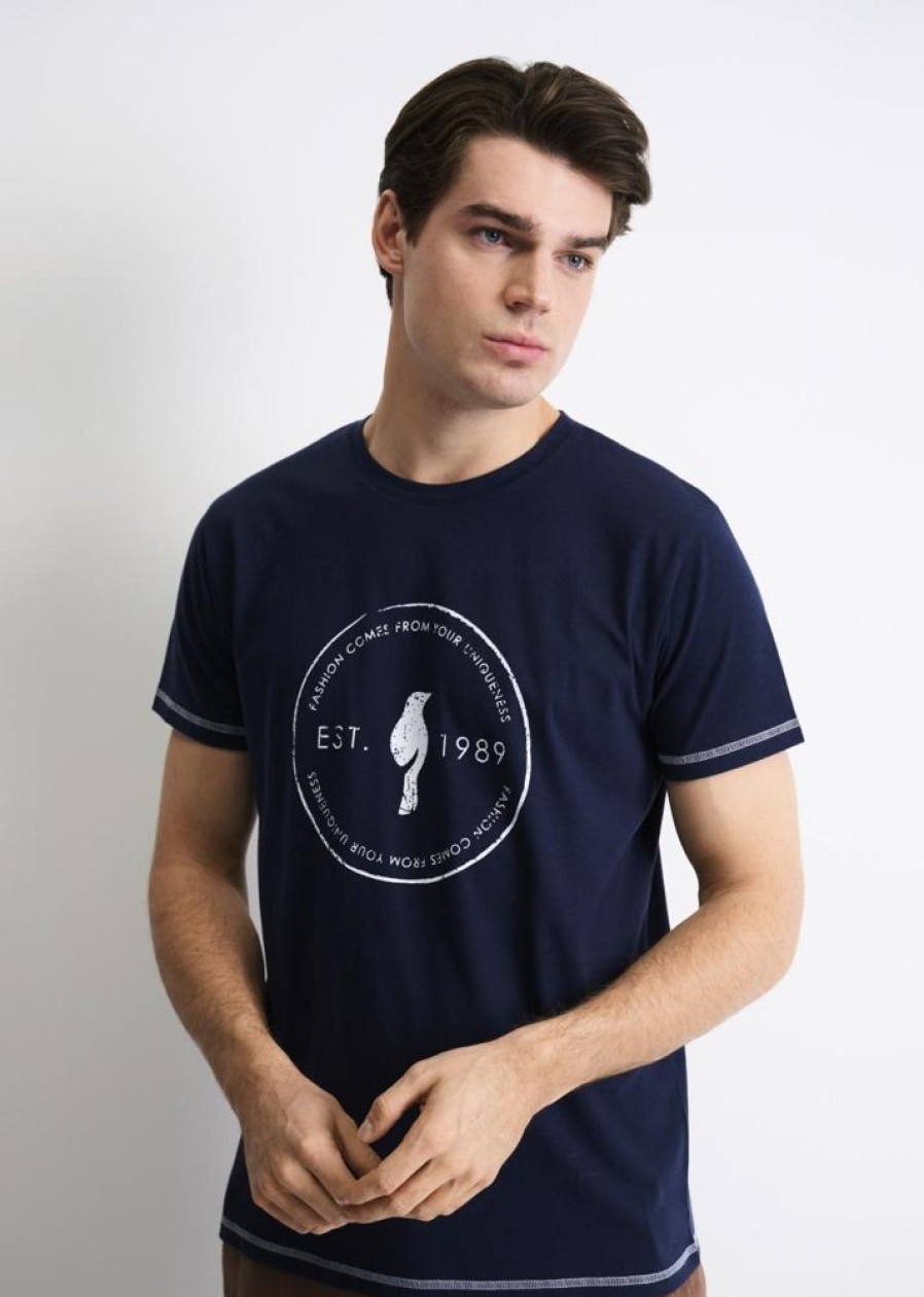 On OCHNIK T-Shirty | Granatowy T-Shirt Meski Z Logo